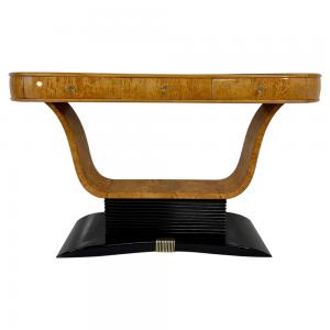Mesa de consola Art Déco dos anos 40 em raízes de bétula e laca preta, atribuída a Osvaldo Borsani